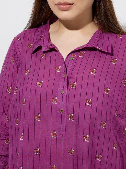 Diza Plum Stripe Printed A-Line Co-Ord Set