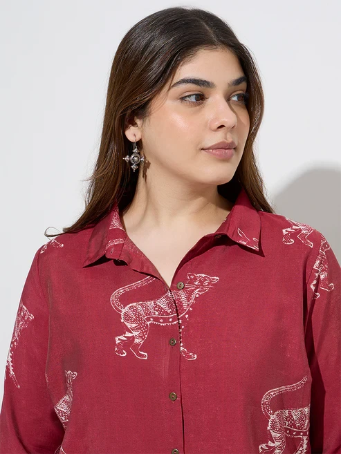 Diza Red Animal Patterned Straight Tunic