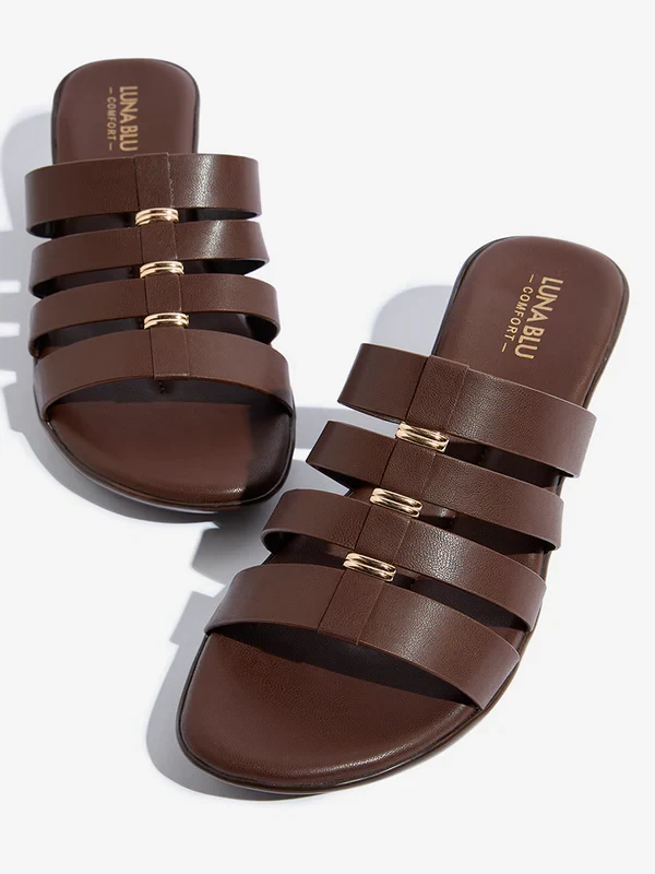 Luna Blu Brown Cut-Out Detailed Comfort Sandals