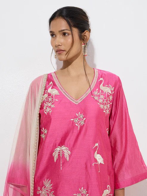 Vark Pink Embroidered A-Line Salwar Suit