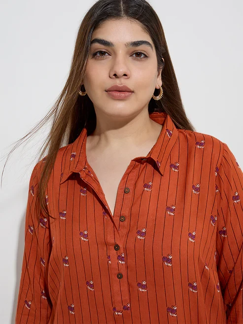 Diza Rust Striped A-Line Co-Ord Set